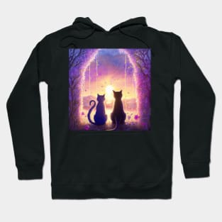 Adorable Two Cats Sunset Gaze Hoodie